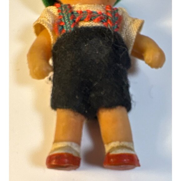 Vintage German ARI Rubber Doll 3" Dollhouse Miniature Red Shoes Green Hat - Picture 5 of 6